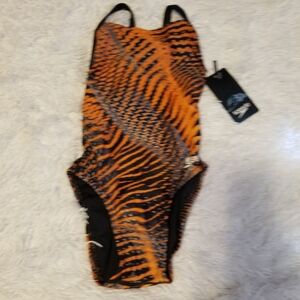 NWT Speedo Swins One Piece Size 20 Color Black/Orange